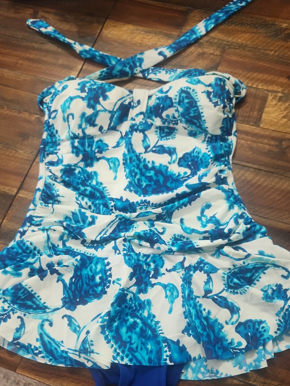 Size 6 Chaps Blue & White Floral Swimdress